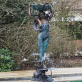 Life size garden bronze girl water fountain with shell